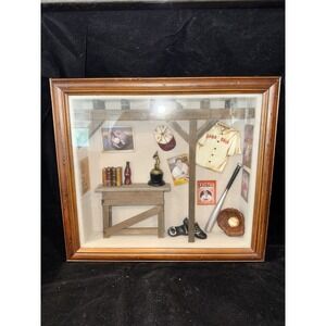 THE GAME OF BASEBALL 1957 vintage shadow box framed glass sports memorabilia